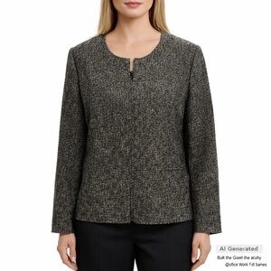 Windsmoor Size 16 Black Grey Tweed Jacket Blazer Office Work Fully Lined